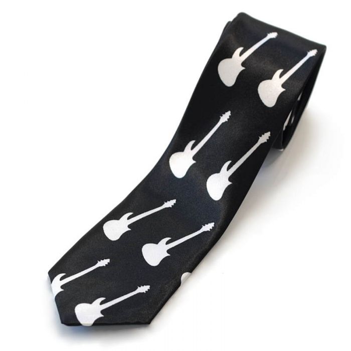 Corbata estrecha guitarra eléctrica blanco y negro