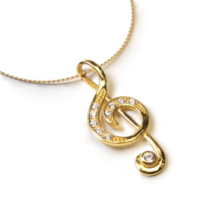 Colgante clave de sol circonitas y baño de oro