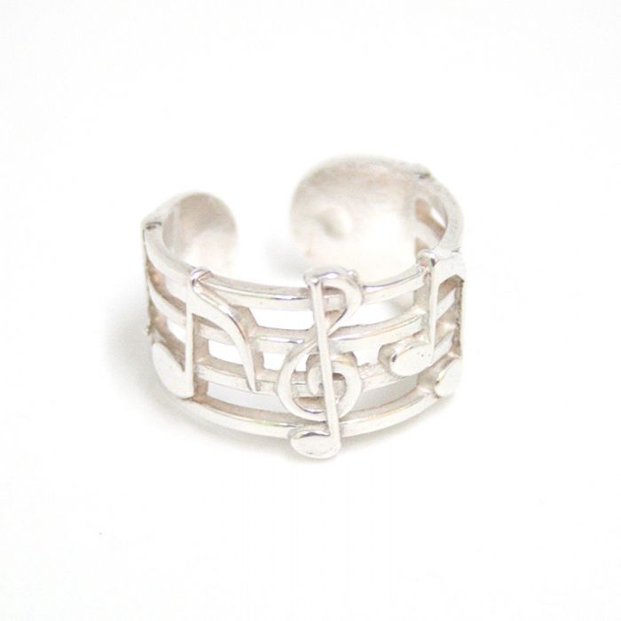 Anillo ajustable notas musicales plata