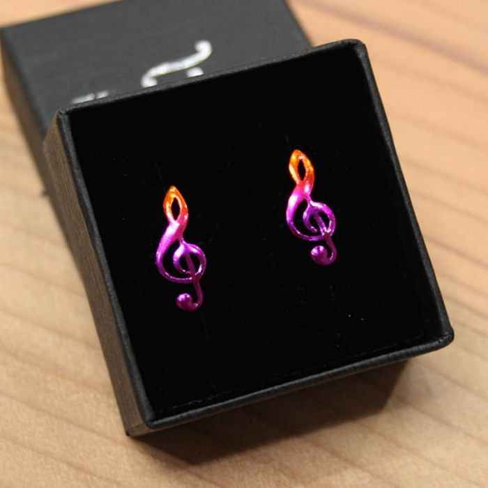 Mini Pendientes clave de sol esmalte plata