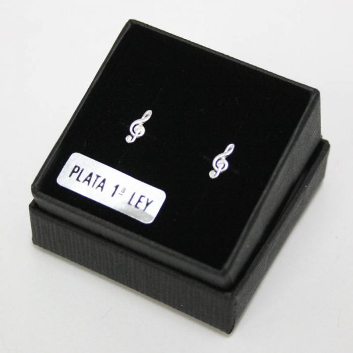 Mini Pendientes clave de sol rosca plata