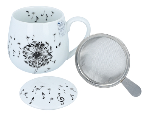 Pack de taza musical con colador y tapa