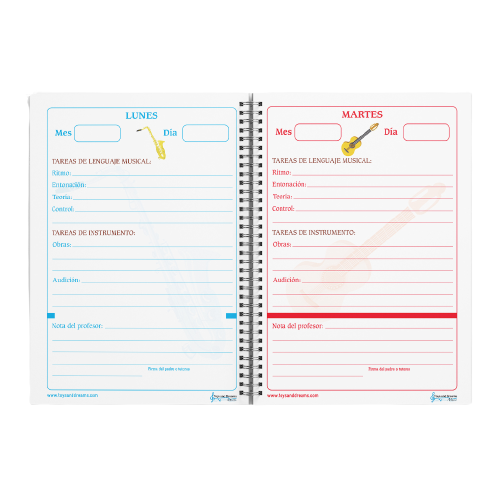 Agenda para lenguaje musical e instrumento