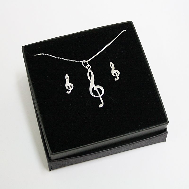 Conjunto minipendientes y colgante clave de sol